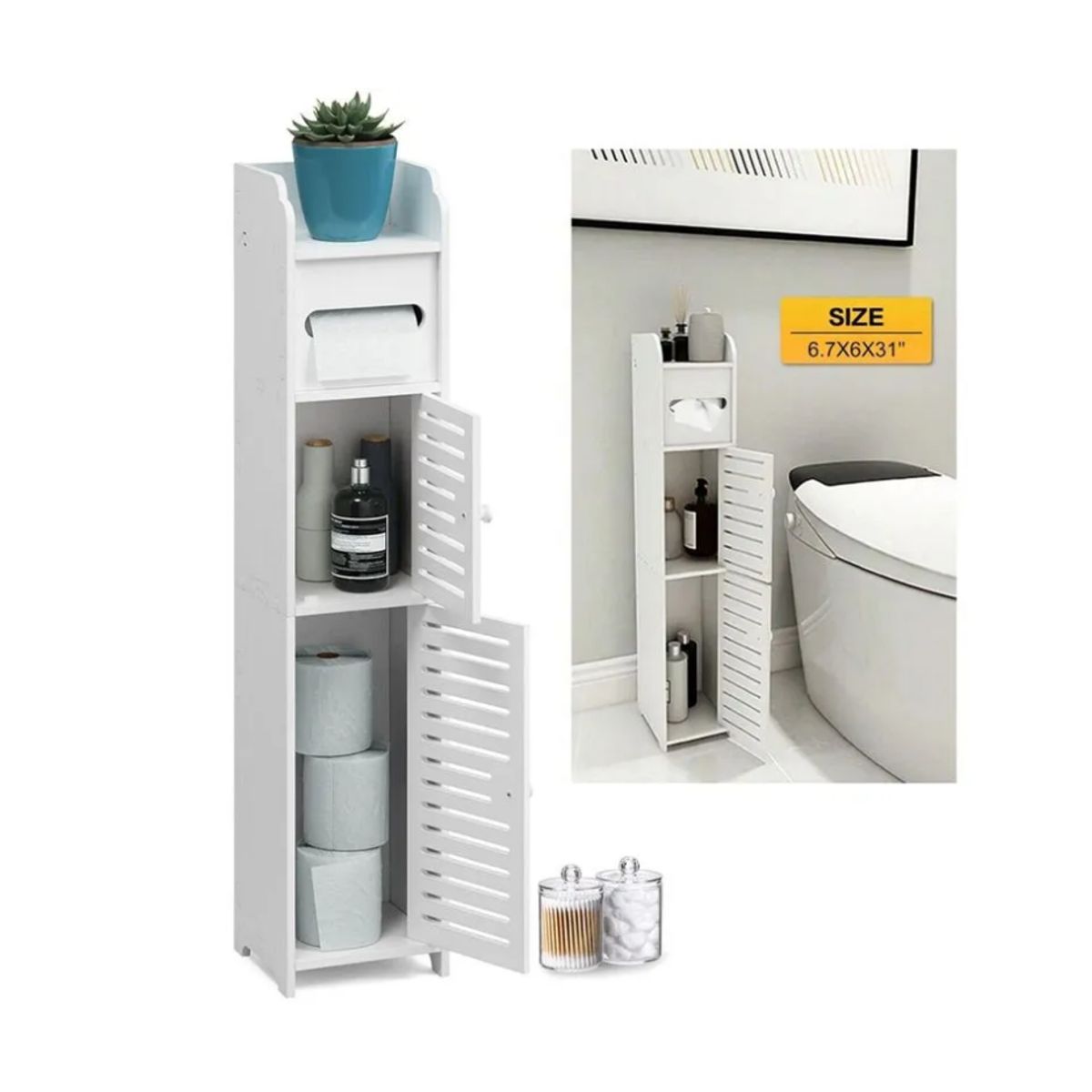 AMERICAN GENERICS - Estante Organizador Con Puertas Para Baño Cocina Dormitorio Sala de estar Pvc Resiste Agua