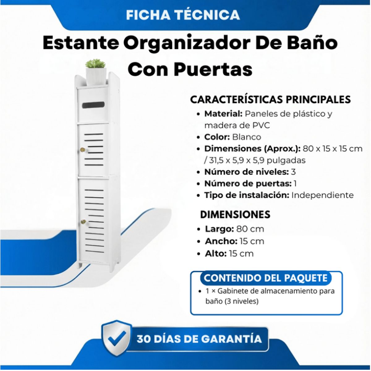 AMERICAN GENERICS - Estante Organizador Con Puertas Para Baño Cocina Dormitorio Sala de estar Pvc Resiste Agua