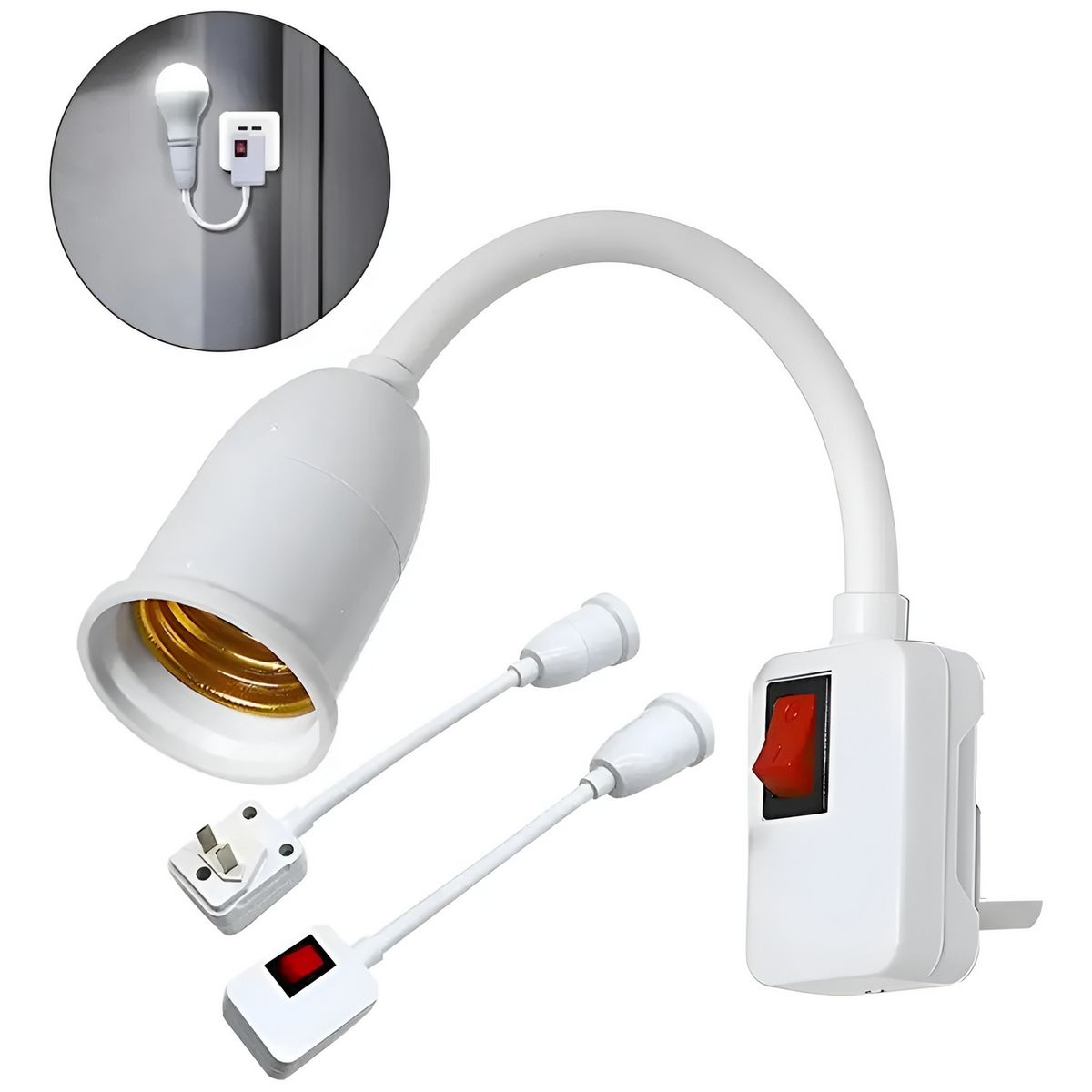 GENERICO - Soporte Rosca E27 Flexible + Interruptor Para Enchufe Pared