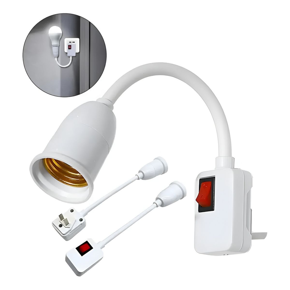 GENERICO - Soporte Rosca E27 Flexible + Interruptor Para Enchufe Pared