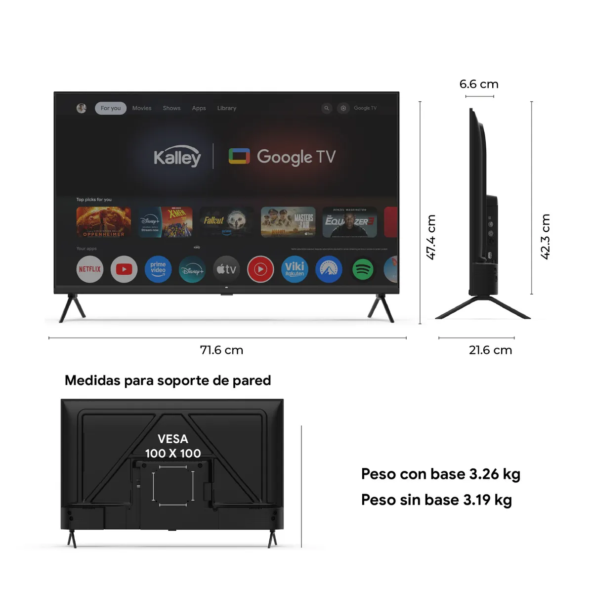 KALLEY - Televisor KALLEY 32 Pulgadas 32GQ200 FHD QLED Smart TV Google