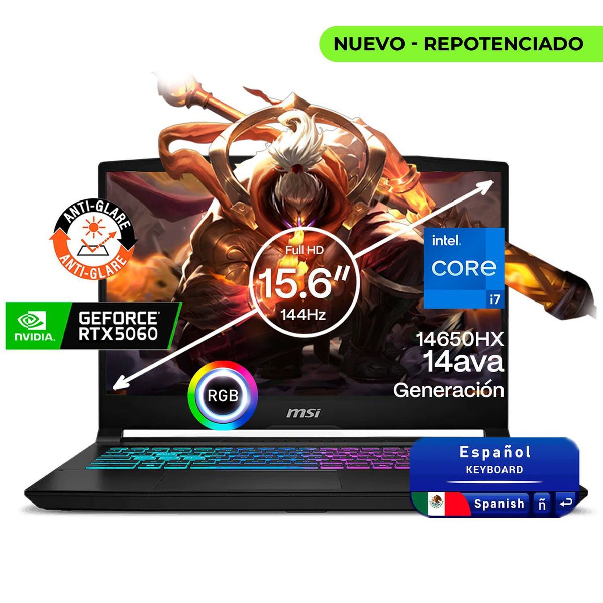 MSI - Portátil Gamer MSI Katana 15Intel Core 7 14650HX RAM 32GB SSD 1 TB RTX 5060 8GB