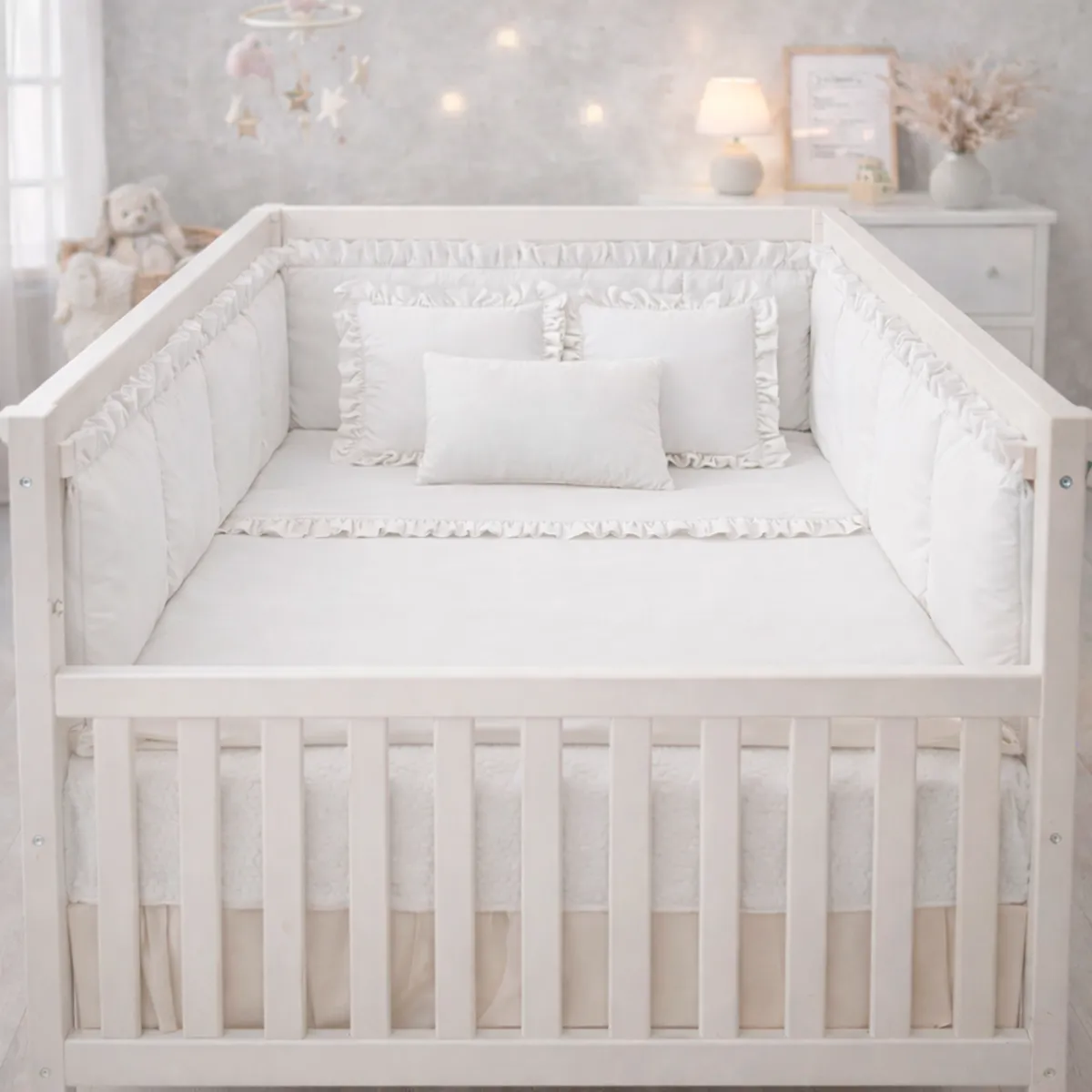 LILE - Combo para Cuna Bebé Sábanas+Bumper+Almohada+Cojines+Protector de Cuna
