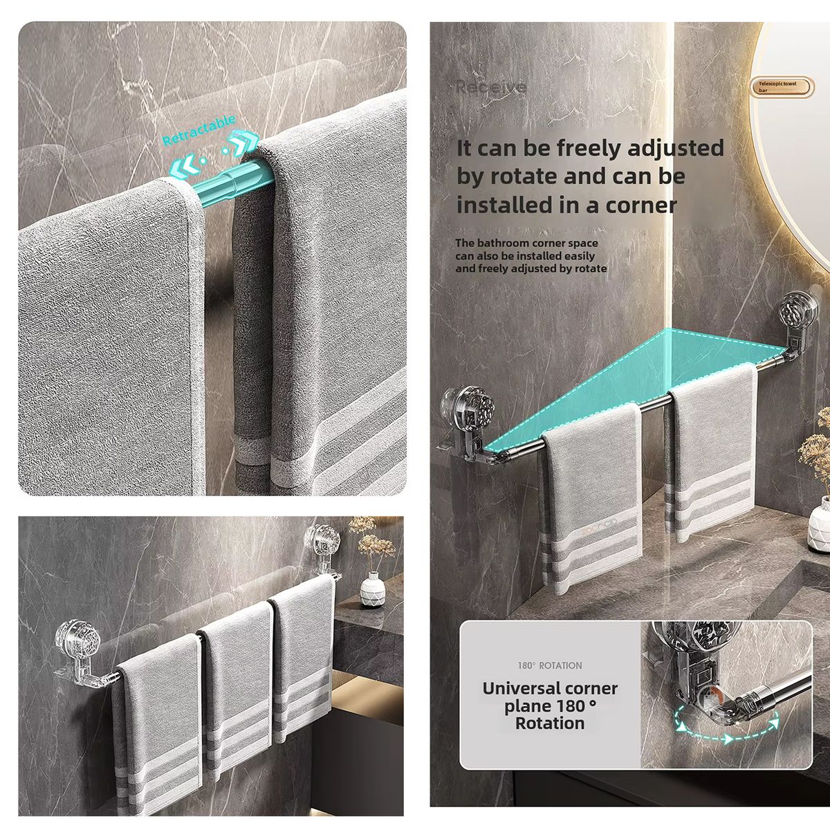 ZOCOCIO - Toallero De Pared Con Ventosa Retráctil Tendedero Ajustable