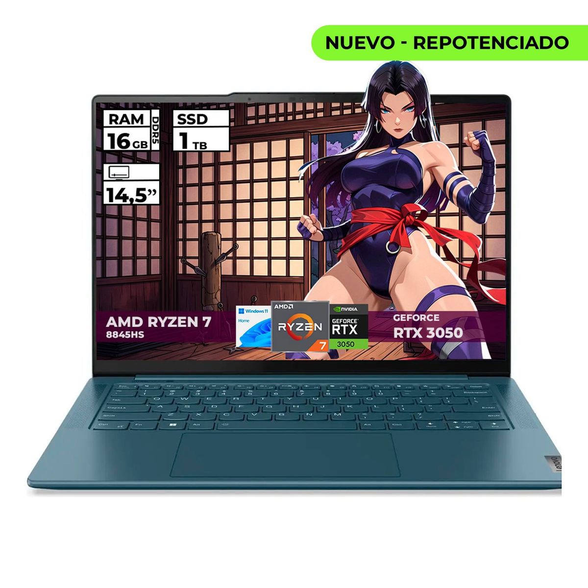 Lenovo - PORTATIL LENOVO YOGA RYZEN 7-8845HS 16GB RAM 1TB SSD 14'' 90HZ WQXGA RTX 3050 WINDOWS 11