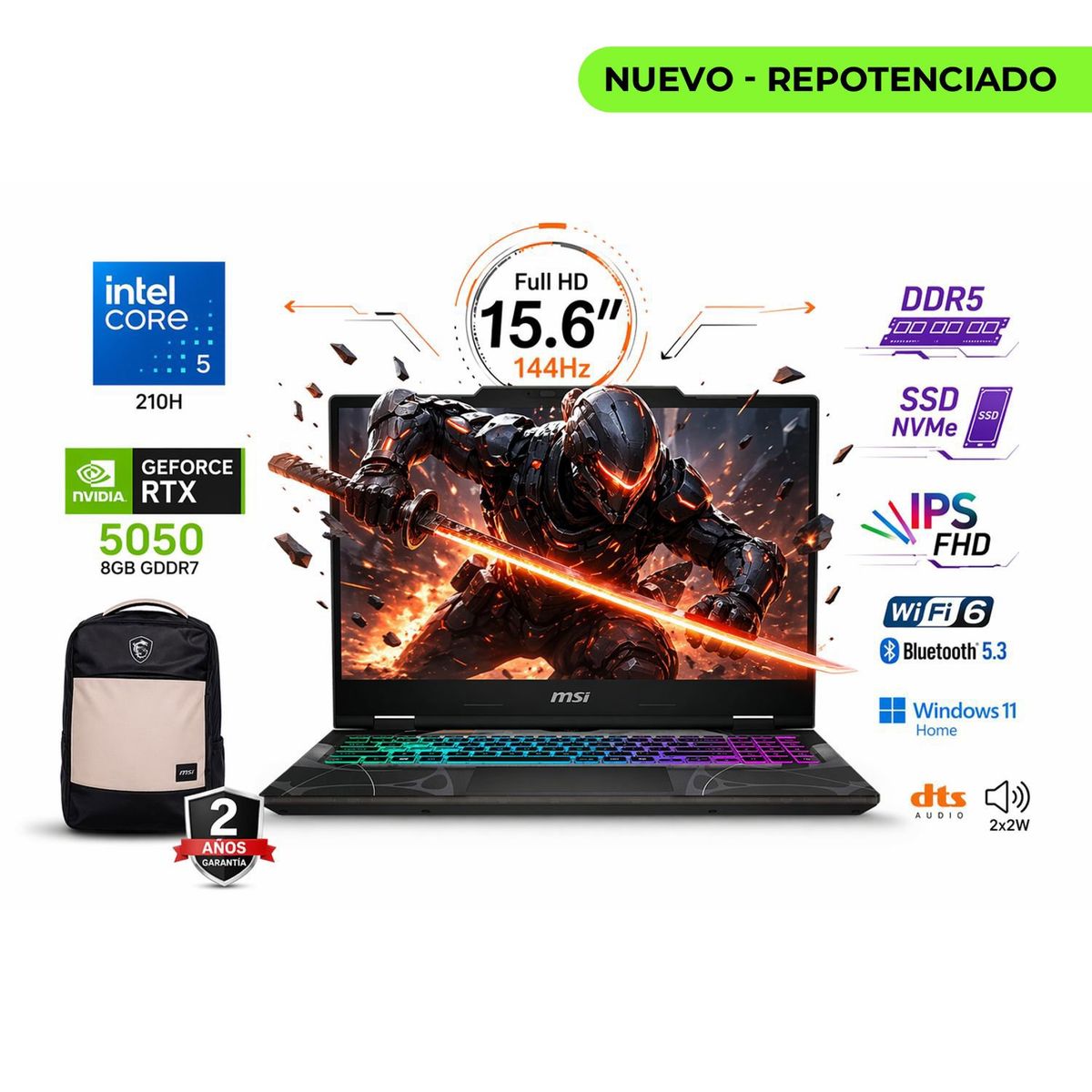 MSI - Portátil Gamer MSI Cyborg 15 Intel Core 5 210H RAM 48GB SSD 512 GB RTX 5050 8 GB