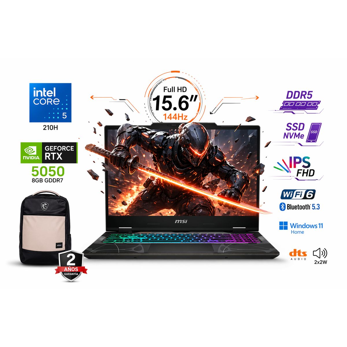 MSI - Portátil Gamer MSI Cyborg 15 Intel Core 5 210H RAM 8GB SSD 1 TB RTX 5050 8 GB