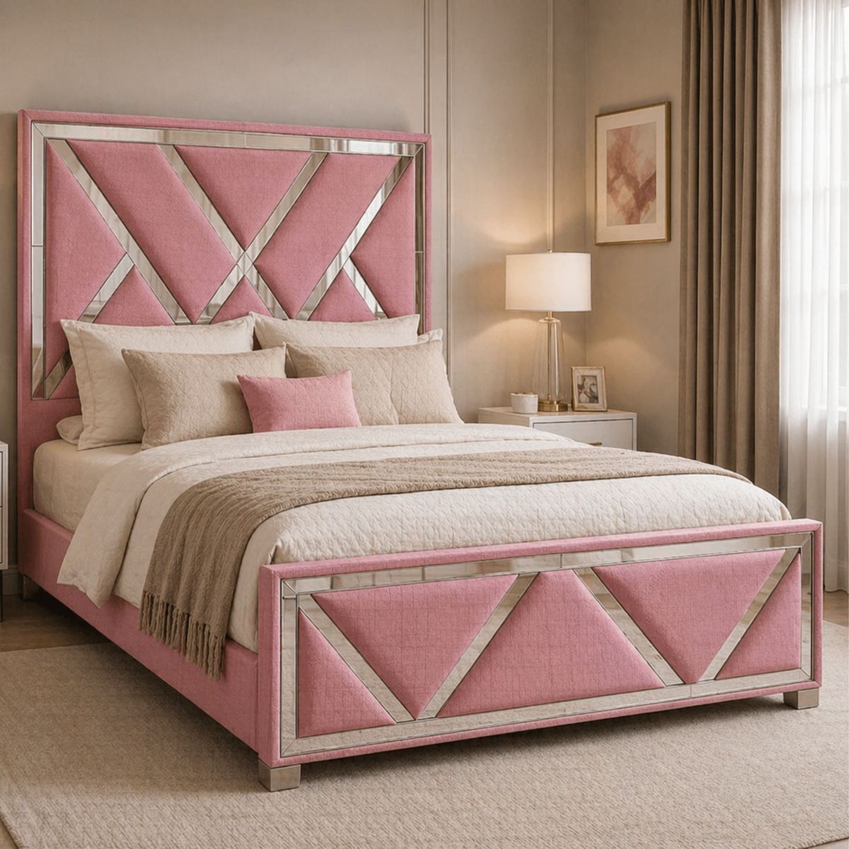GENERICO - Cama Rosada Espejo Premium