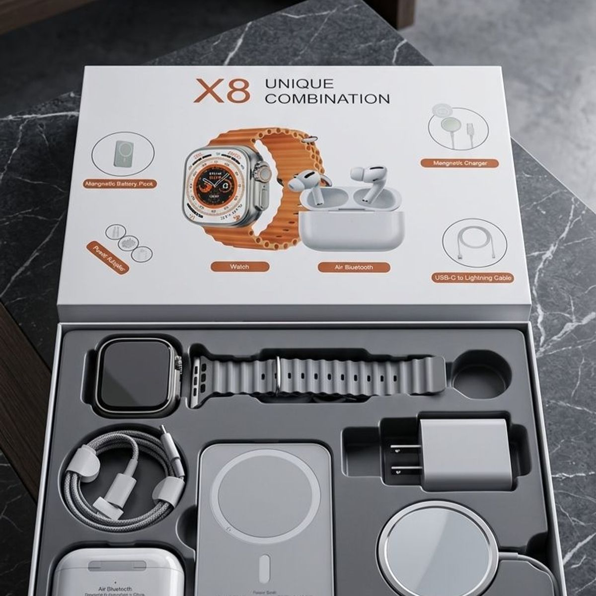 GENERICO - Combo Smartwatch X8 + Audifonos + Cargador Usb C + Power Bank + Magsade