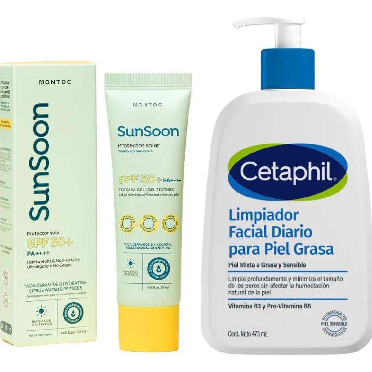 MONTOC MAKEUP - Protector Solar Facial Coreano Limpiador Facial Liquido Suav