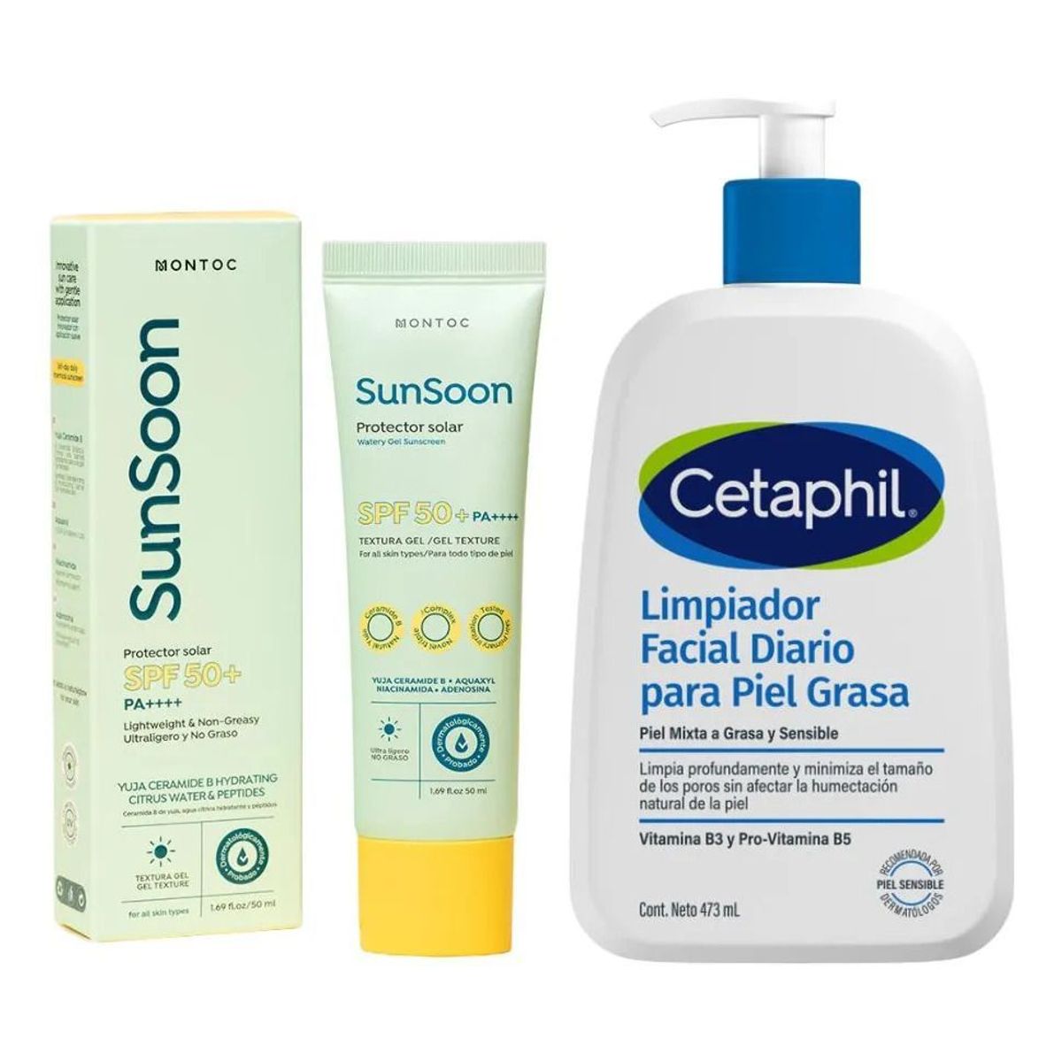 MONTOC MAKEUP - Protector Solar Facial Coreano Limpiador Facial Liquido Suav