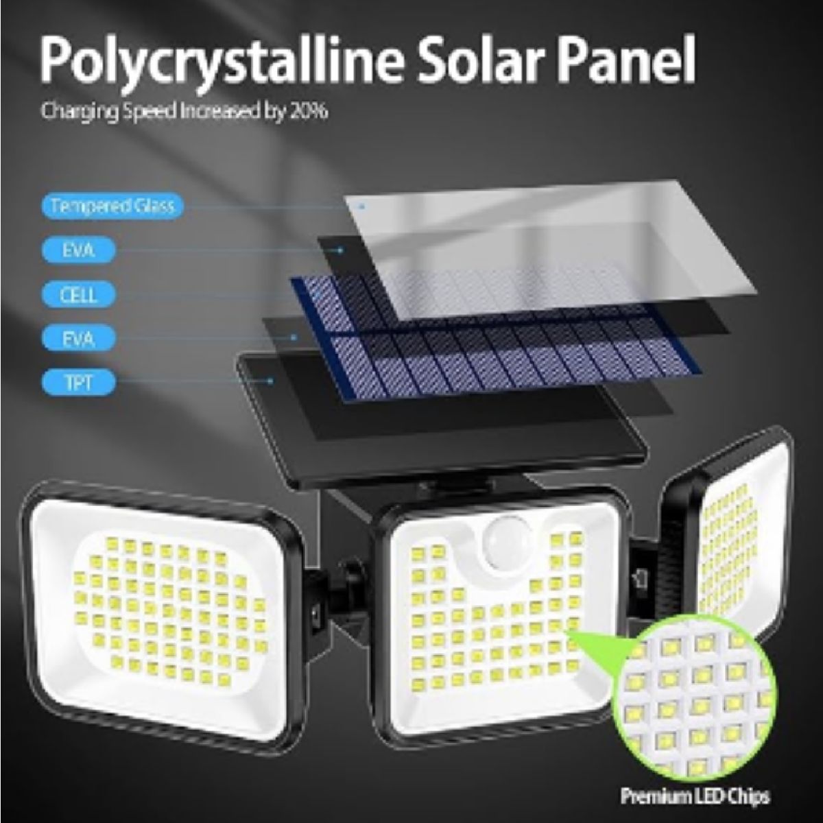GENER - Lámpara Solar 3 cabezales Luz Led Exteriores De Pared Sensor