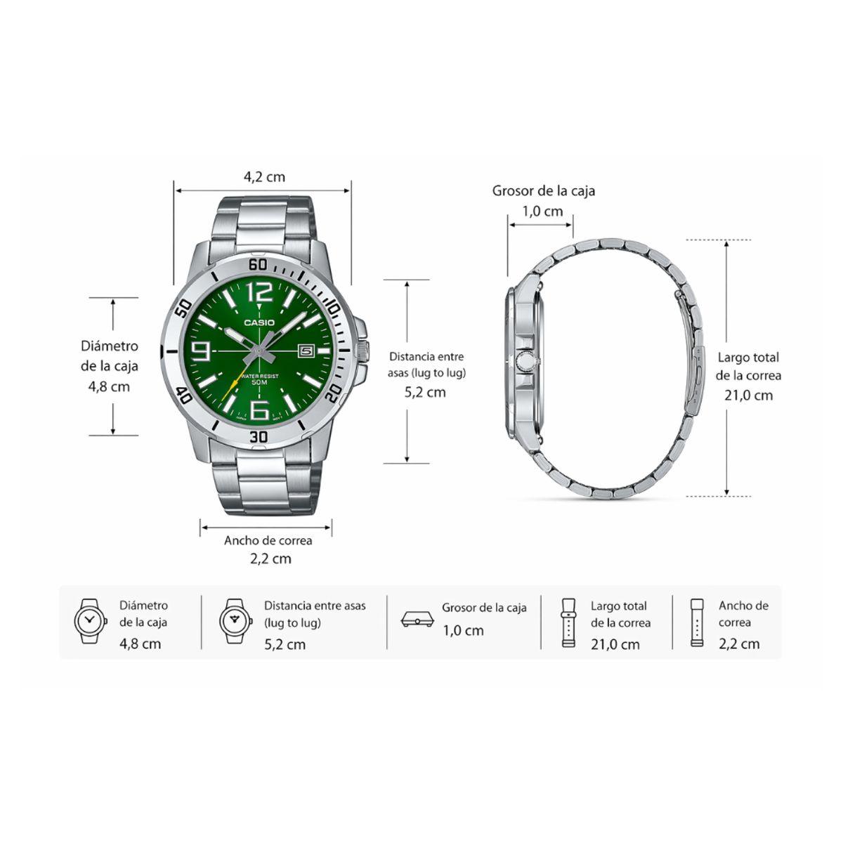 CASIO - Reloj Casio Para Hombre Moderno MTP-VD01D-3B Verde