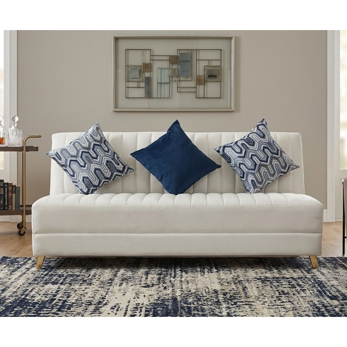 GENERICO - Sofa Cama Clic Tela Marfil Antirasguños Antifluidos 3 Posiciones