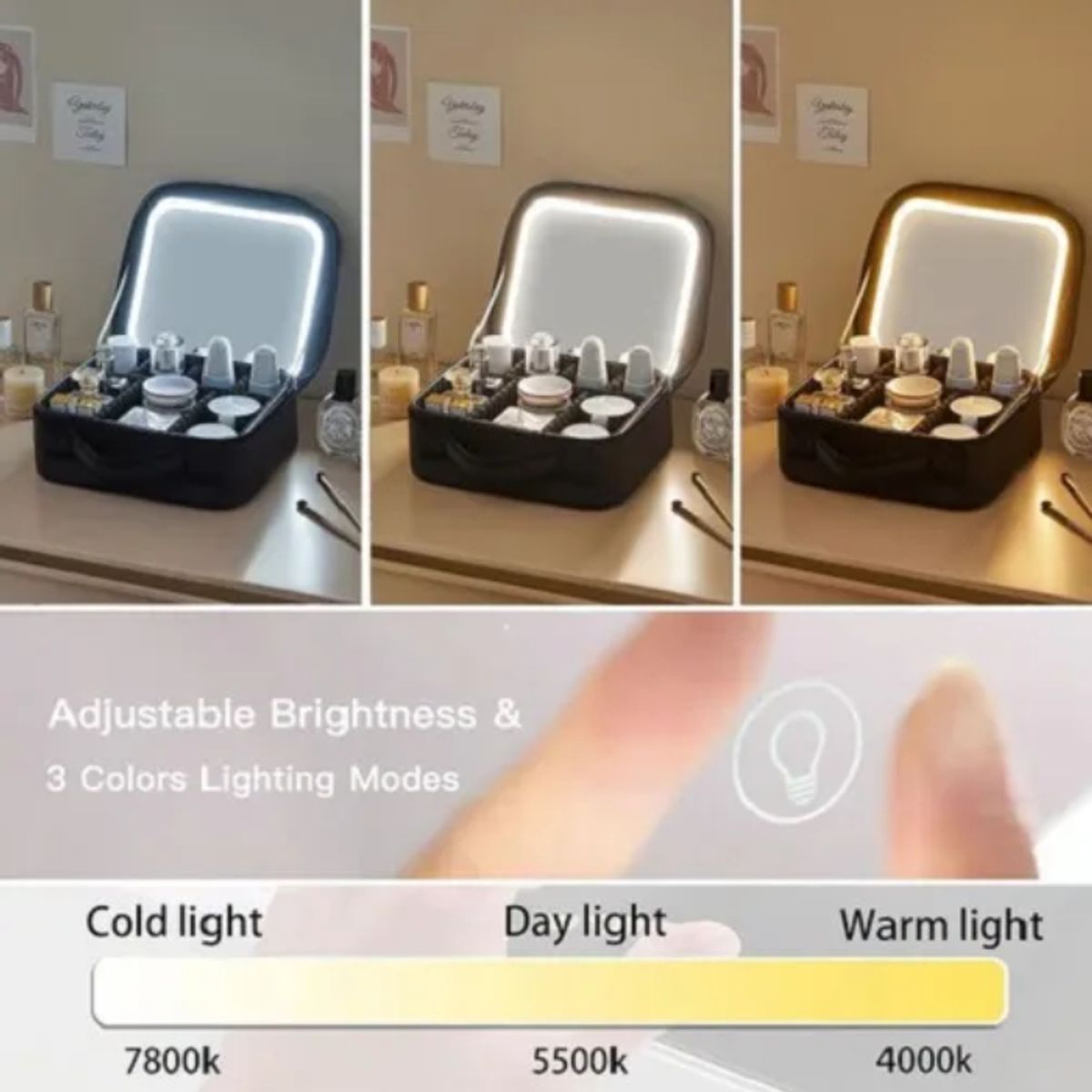 GENERICO - Estuche De Cosméticos Viaje Portátil Con Luz Led