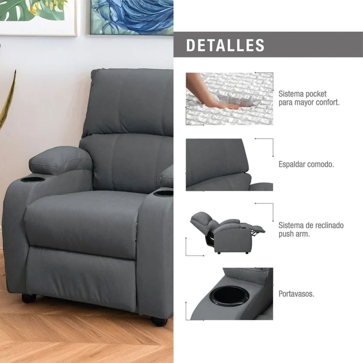ELITE LIVING - SILLA REC NEST  ESTATICA SINTETICO GRIS
