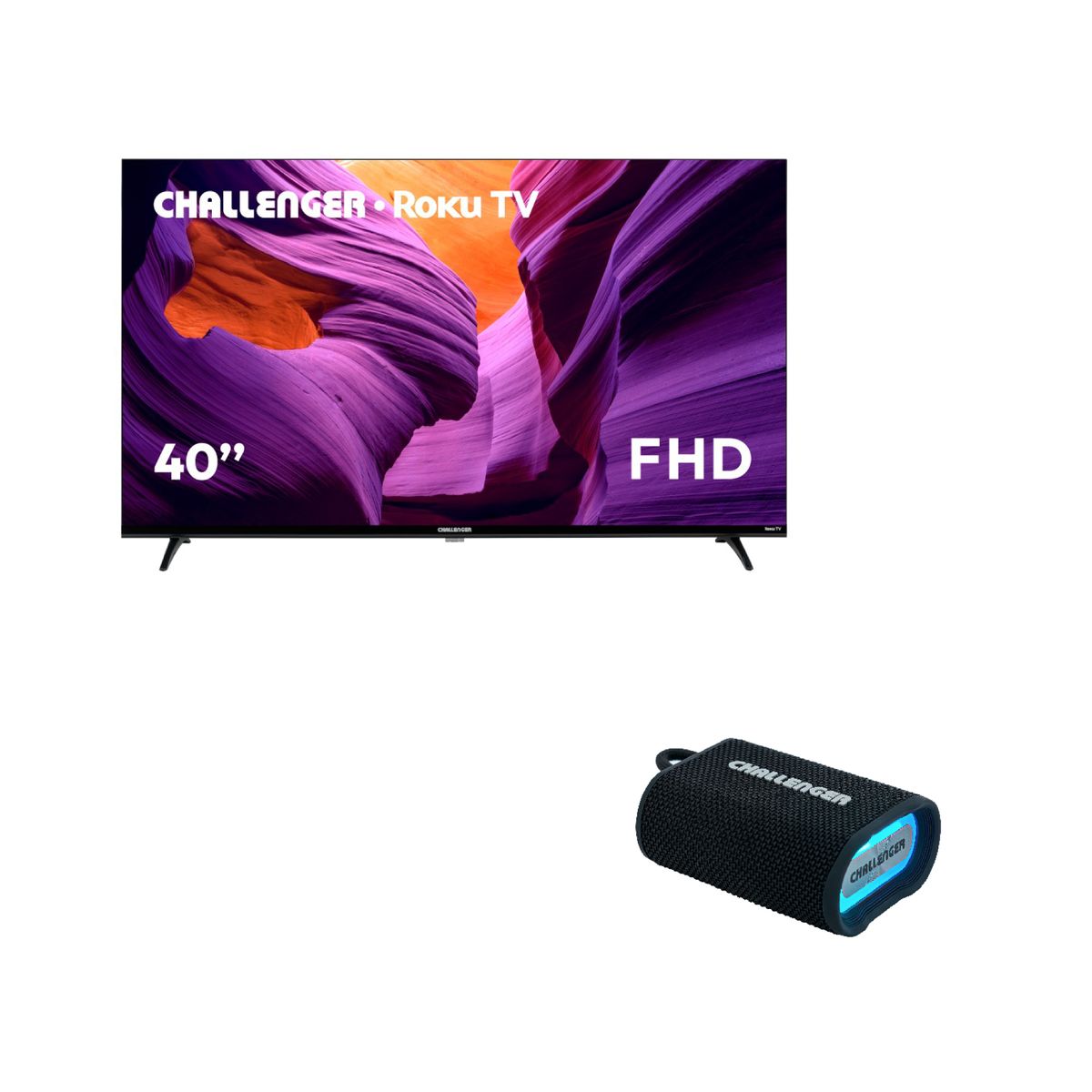 CHALLENGER - Combo Televisor LED 40 Pulgadas KR14 T2 ROKU FHD +  PARLANTE INALAMBRICO SC5 CHALLENGER