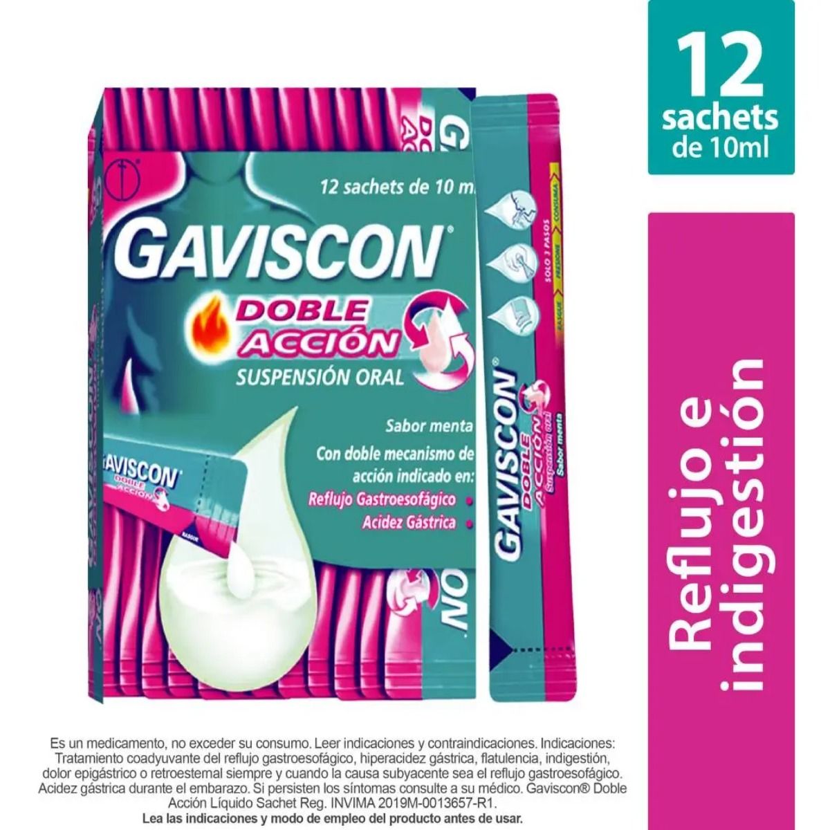 GAVISCON - Gaviscon Doble Acción 12 Sobres Antiácido En Sachets Menta