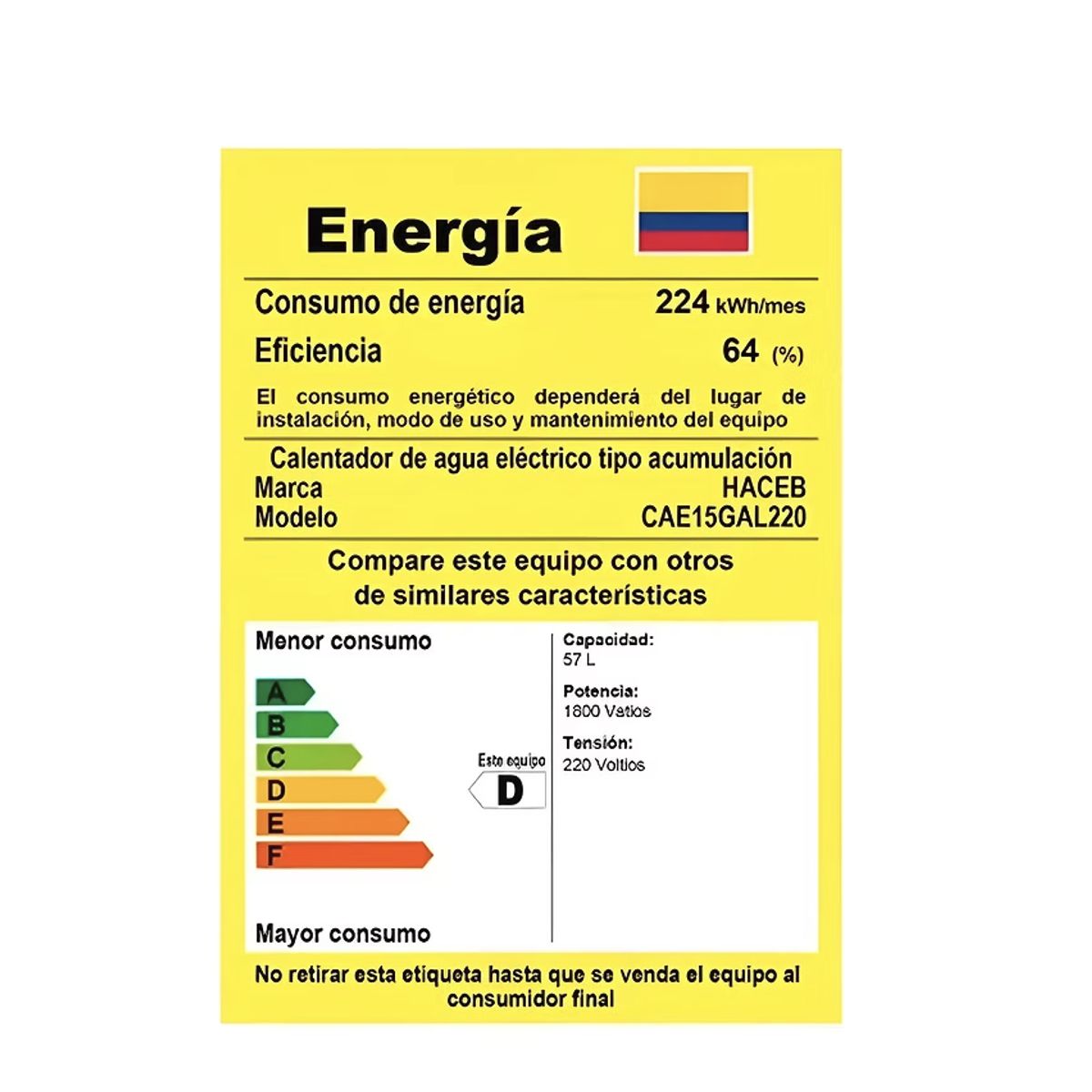 Haceb - Calentador de Acumulación Eléctrico Haceb 15 Galones 220V Pro