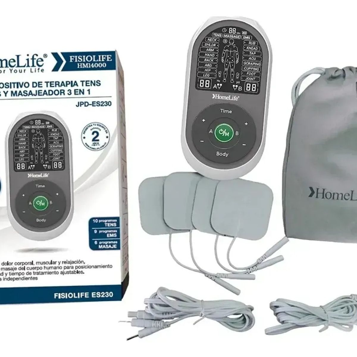 HOME LIFE - Dispositivo De Terapia Tens Ems Y Masajeador 3 En 1 Homelife HM14000 JPD-ES230 FISIOLIFE