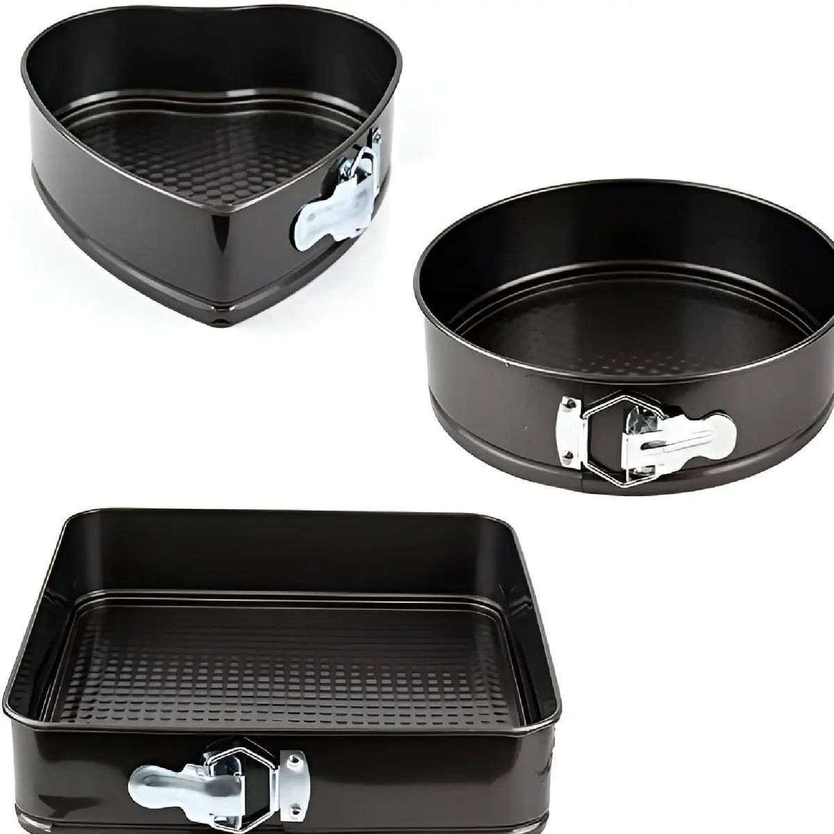 GENERICO - Moldes Desmontables Cake Tortas Antiadherentes 3 Figuras Negro