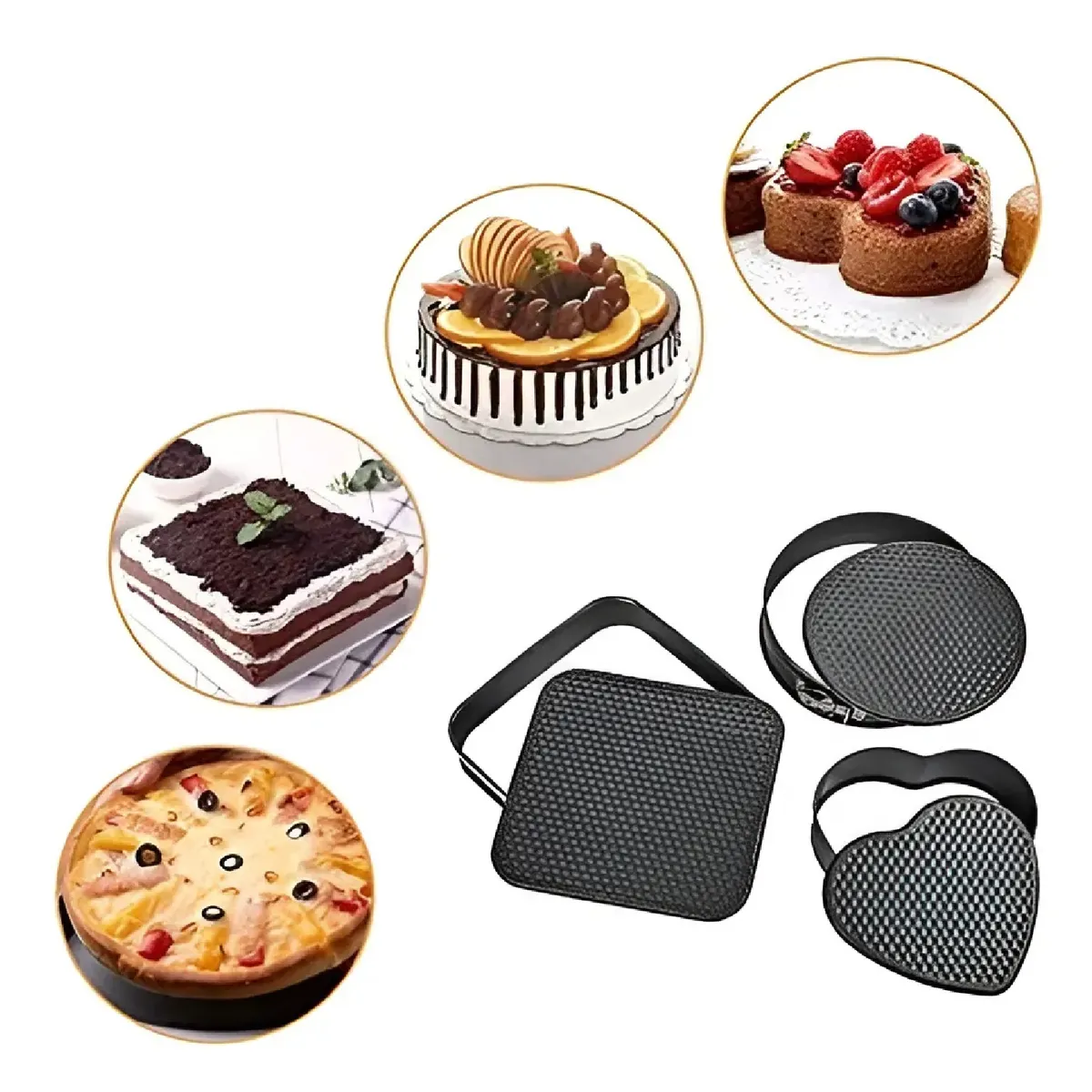GENERICO - Moldes Desmontables Cake Tortas Antiadherentes 3 Figuras Negro