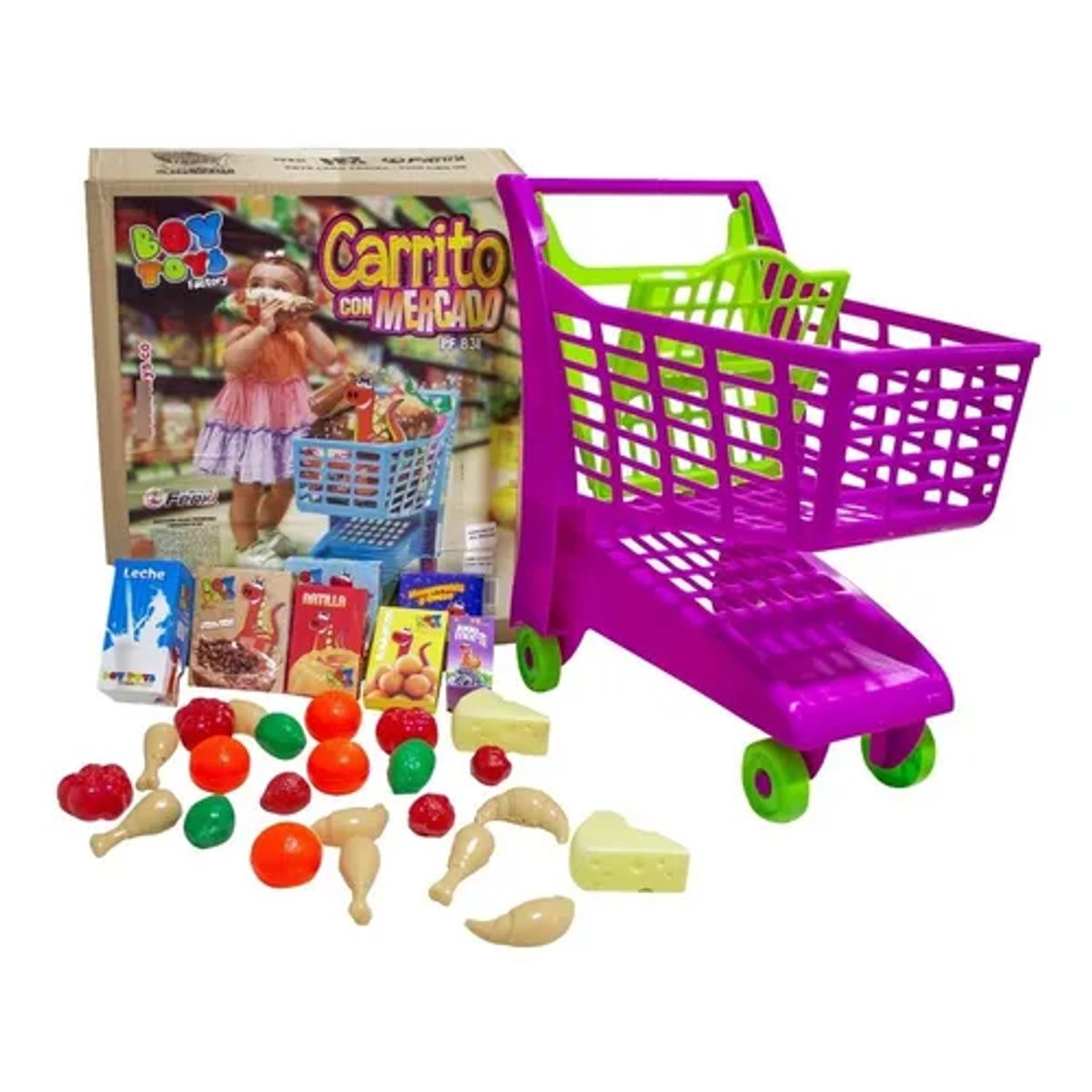 BOY TOYS - Carrito Mercado De Juguete Con Mercado Y Accesorios Boy Toys