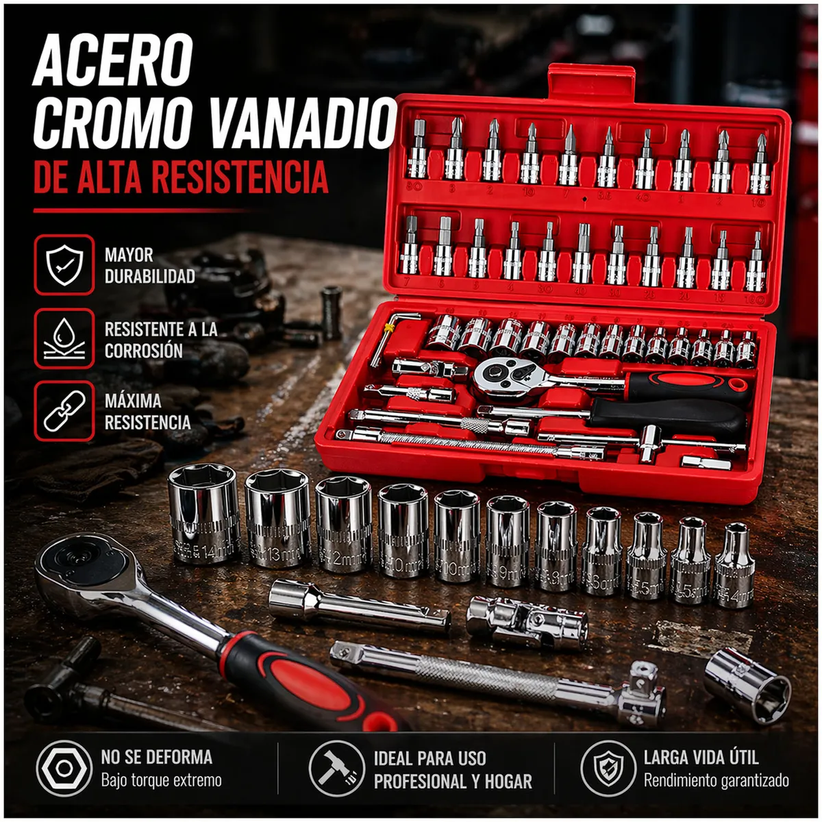 ONE PIXEL - Kit De Herramientas Manuales 46 Piezas Mecanica Automotriz