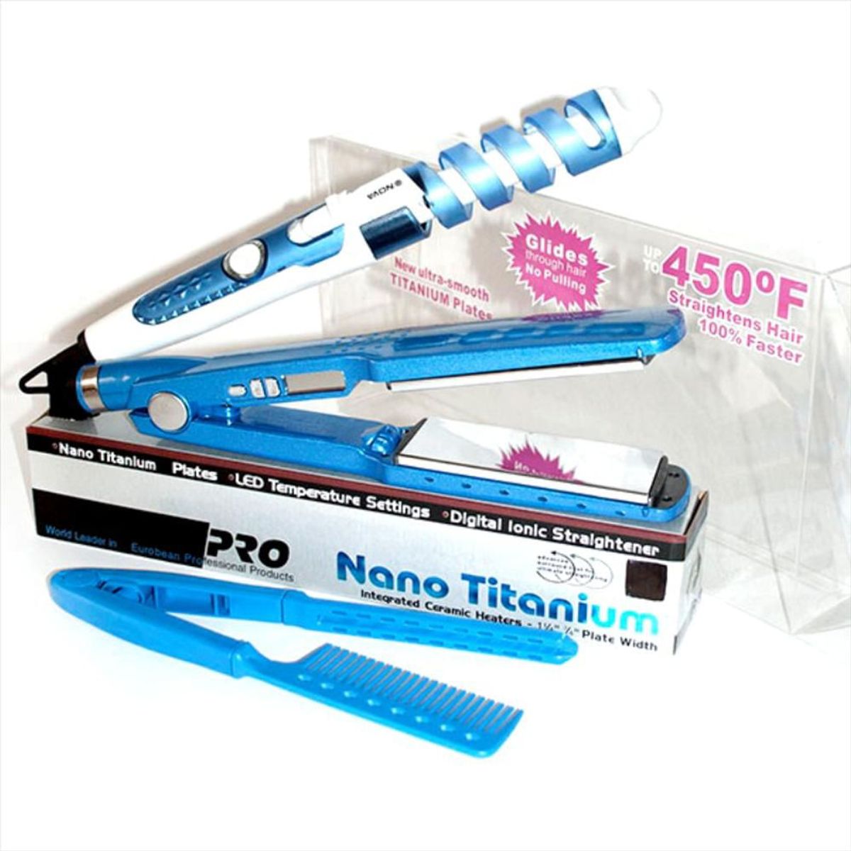 NANO TITANIUM - Combo 3X1 Nano Titanium Plancha Cabello Rizador Peine 450 F Calidad Premium