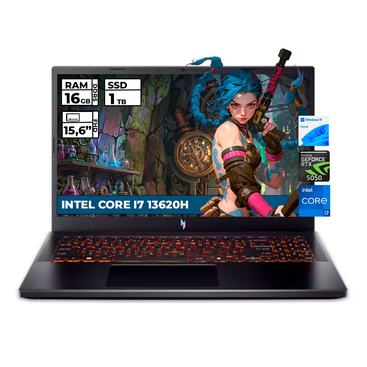 ACER - PORTATIL GAMER ACER NITRO INTEL CORE I7-13620H 16GB RAM 512GB SSD RTX 5050 15'' FHD WINDOWS 11 HOME