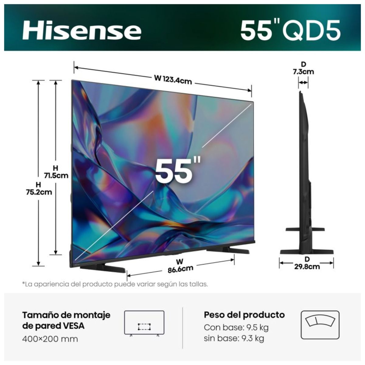 HISENSE - Televisor Hisense 55 Pulgadas QLED 4K QD5SV