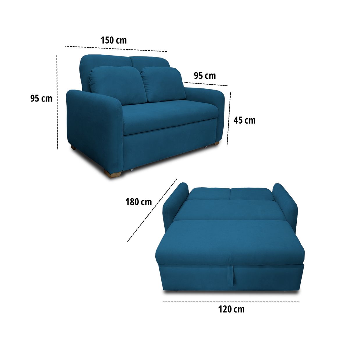 GENERICO - Sofacama Nube Multifuncional Carrito Reclinable Azul Petroleo + Cojines