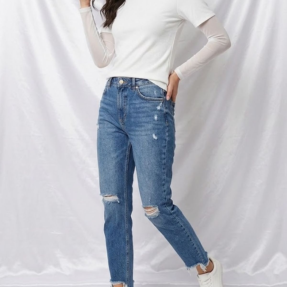 VIA7 - Espectacular blusa Camiseta de moda Negra Licra y Mangas de Malla Transparente