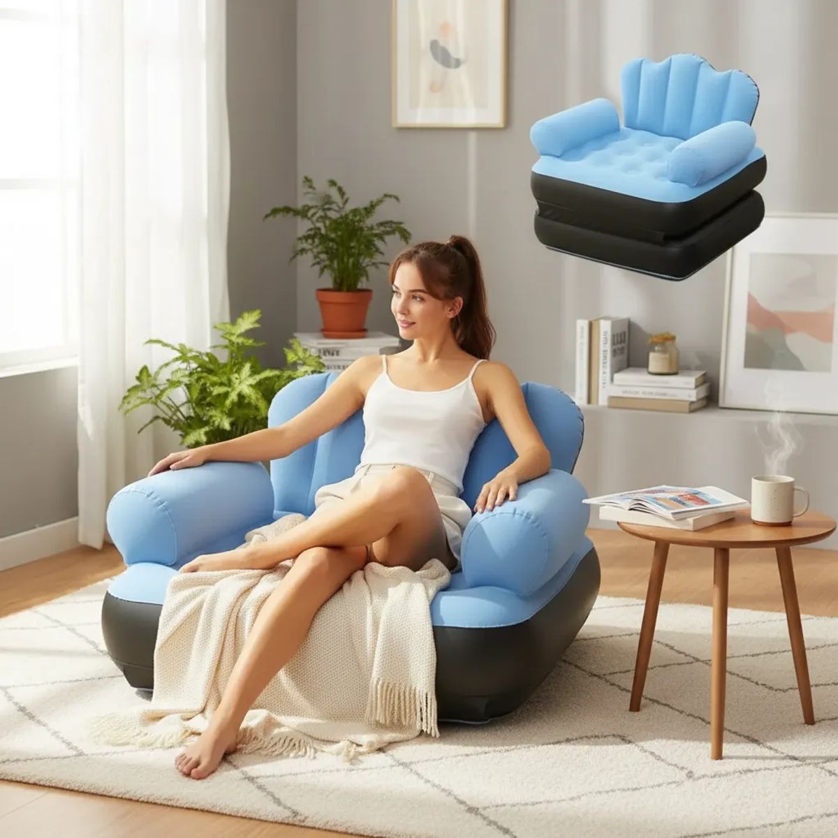 GENERICO - Sofá Cama Inflable 2 En 1 Portátil Para Hogar Camping y Viajes