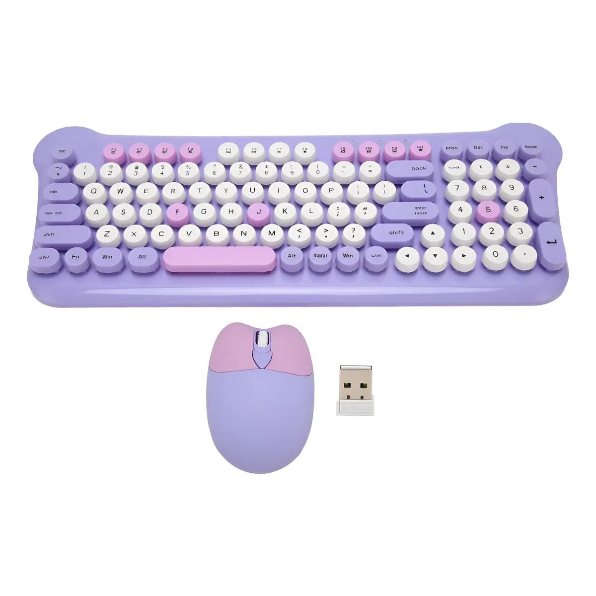 GENERICO - Teclado y Mouse Inalámbrico LILA Aoas AS-212 Sensor Óptico 3200 dpi