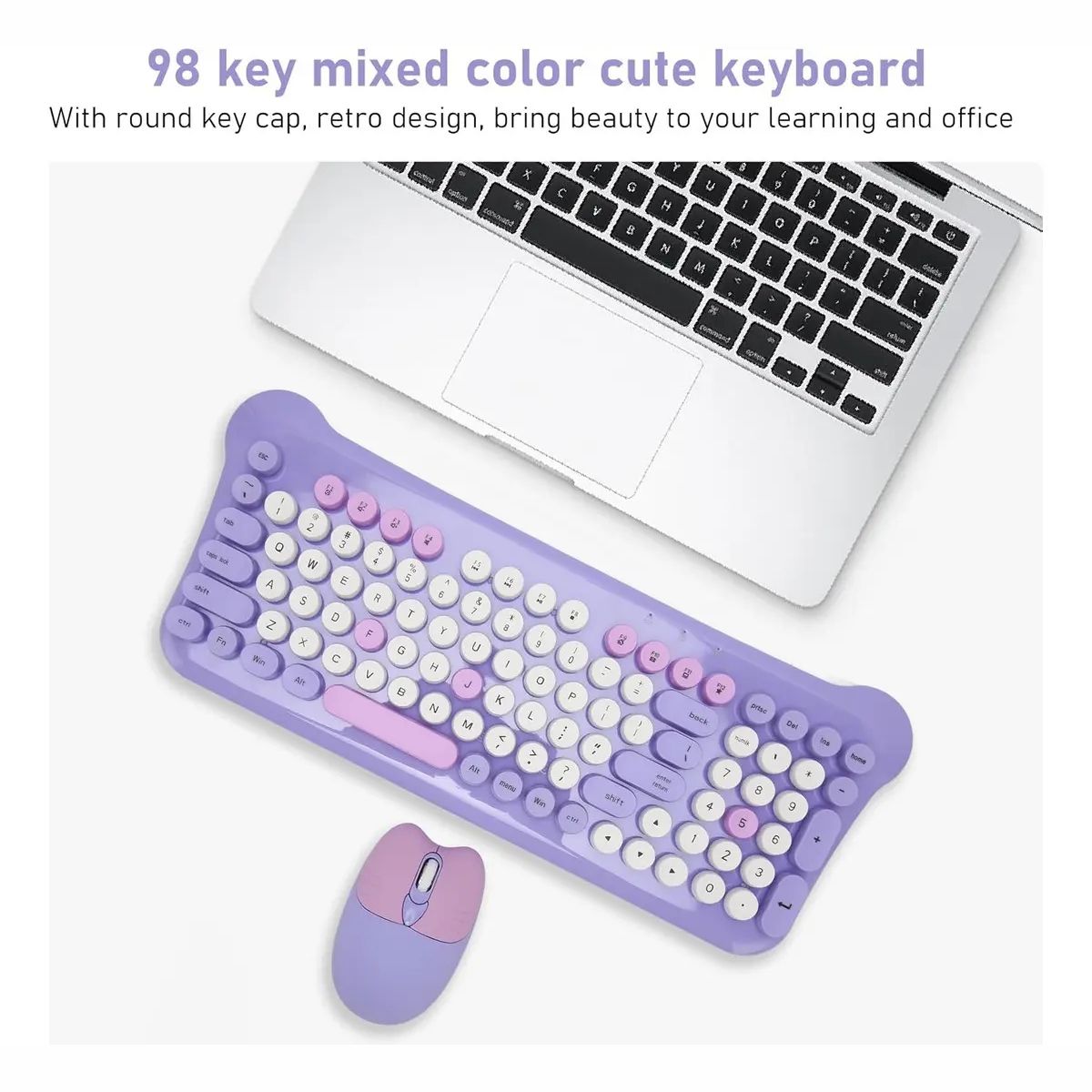 GENERICO - Teclado y Mouse Inalámbrico LILA Aoas AS-212 Sensor Óptico 3200 dpi
