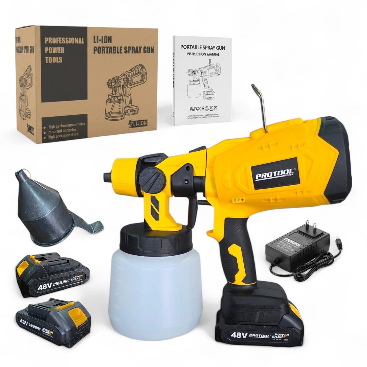 PROTOOL - Pistola Eléctrica Inalámbrica Para Pintar 48v + 2 Baterías