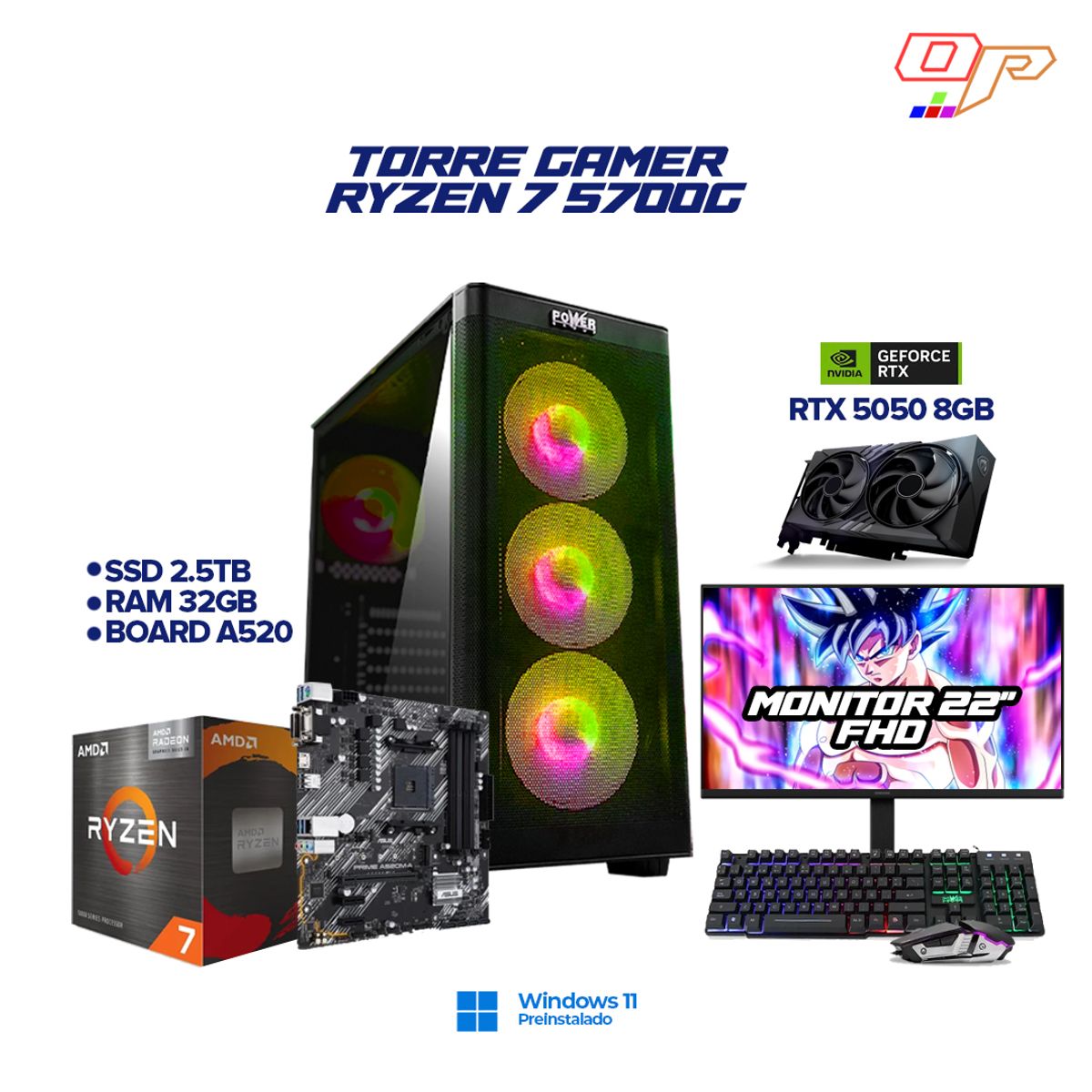 AMD - PC Gamer AMD Ryzen 7 5700G + RTX 5050 8GB - 32GB RAM - 2.5TB + Monitor 22 100Hz