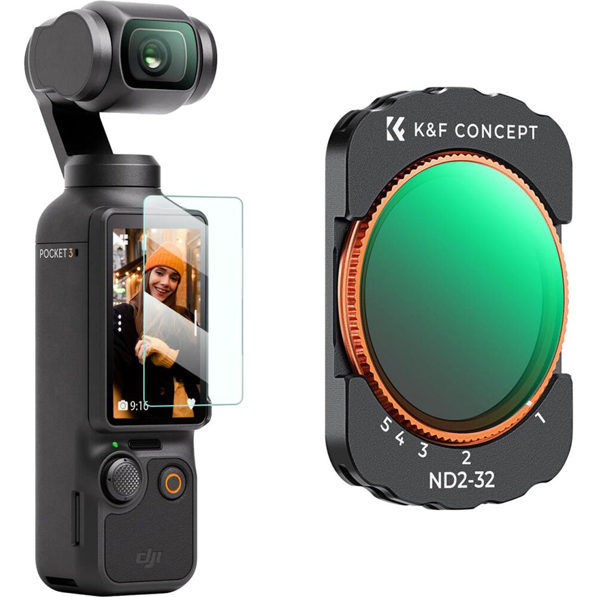 K&F CONCEPT - K&F Concept Nano-X Serie Filtro VND2-32 con Recubrimiento Verde para DJI Osmo Pocket 3 Control Luz