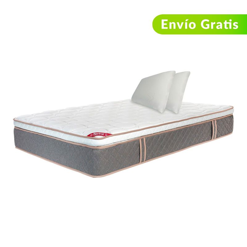 COLCHONES SPRING - Colchón Doble Firmeza Suave Ortopédico con Pillow Resortado Pegaso 140 x 190 cm + 2 Almohadas Colchones Spring - 0% Interés a 3 Cuotas Pagando con tu CMR Banco Falabella