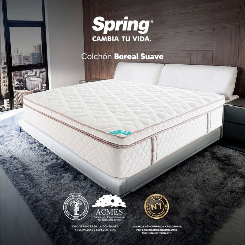 COLCHONES SPRING - Colchón Doble Firmeza Suave Ortopédico con Pillow Resortado Boreal 140 x 190 cm Colchones Spring - 0% Interés a 3 Cuotas Pagando con tu CMR Banco Falabella