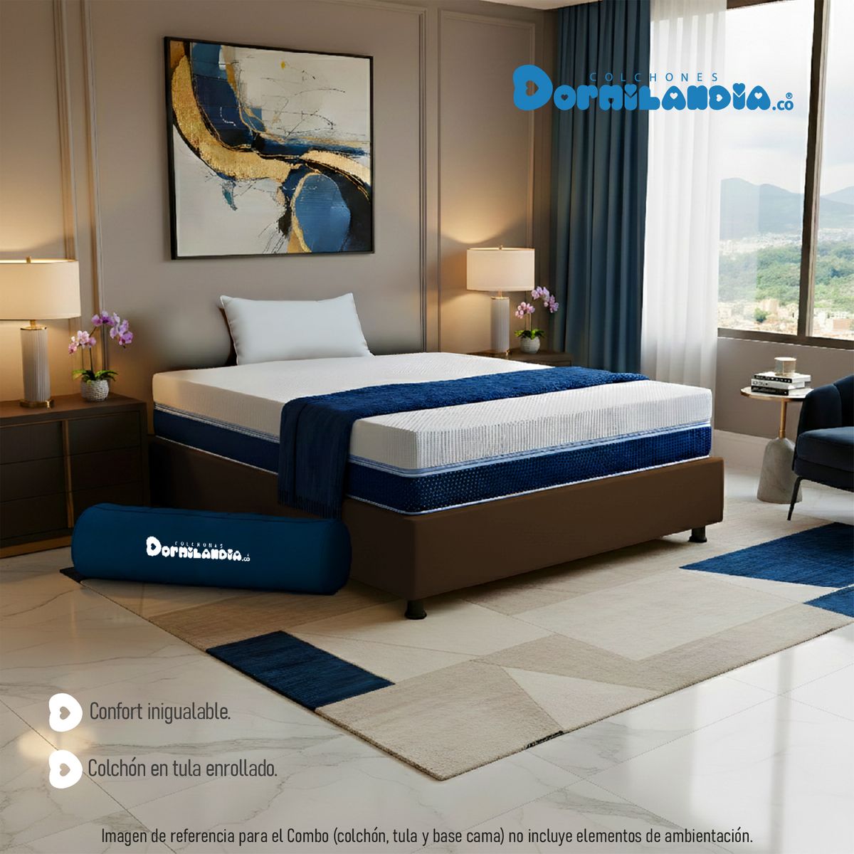 DORMILANDIA - Colchón con Base Cama cama Sencillo Firmeza Media Espumado Multisleep 100 x 190 cm + Almohada Dormilandia