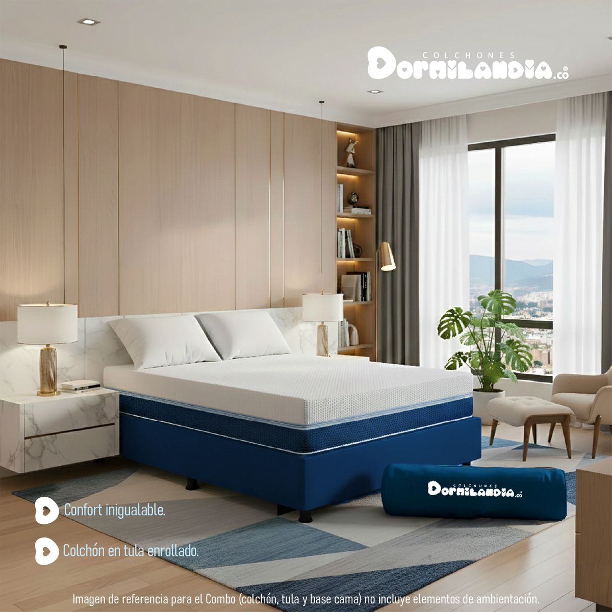 DORMILANDIA - Colchón con Base Cama cama Semidoble Firmeza Media Espumado Multisleep 120 x 190 cm + 2 Almohadas Dormilandia