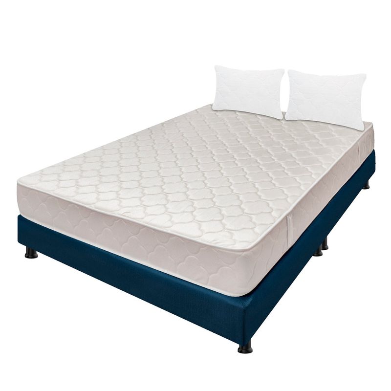 DORMILANDIA - Colchón con Base Cama Queen Firmeza Media Espumado Multisleep 160 x 190 cm + 2 Almohadas Dormilandia