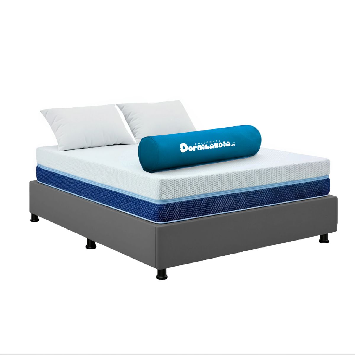 DORMILANDIA - Colchón con Base Cama cama Doble Firmeza Media Espumado Multisleep 140 x 190 cm + 2 Almohadas Dormilandia