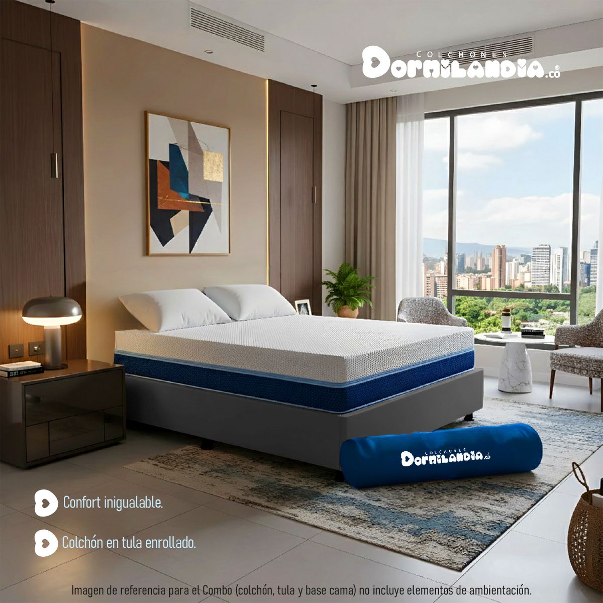 DORMILANDIA - Colchón con Base Cama cama Doble Firmeza Media Espumado Multisleep 140 x 190 cm + 2 Almohadas Dormilandia