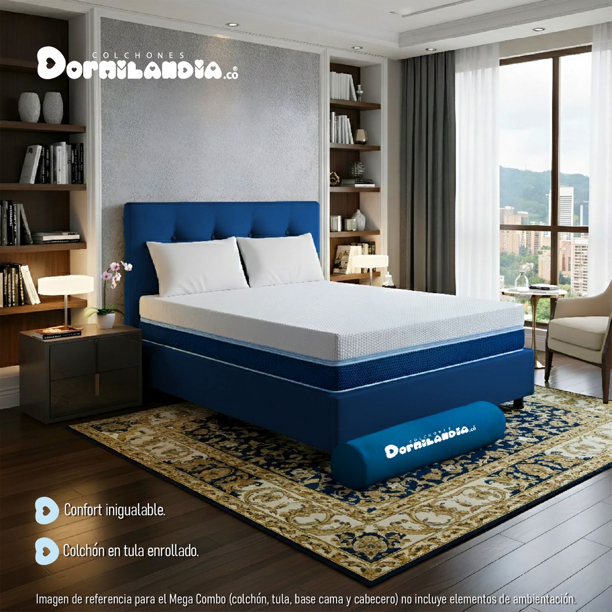 DORMILANDIA - Colchón con Base Cama Queen Firmeza Media Espumado Multisleep 160 x 190 cm + 2 Almohadas Dormilandia