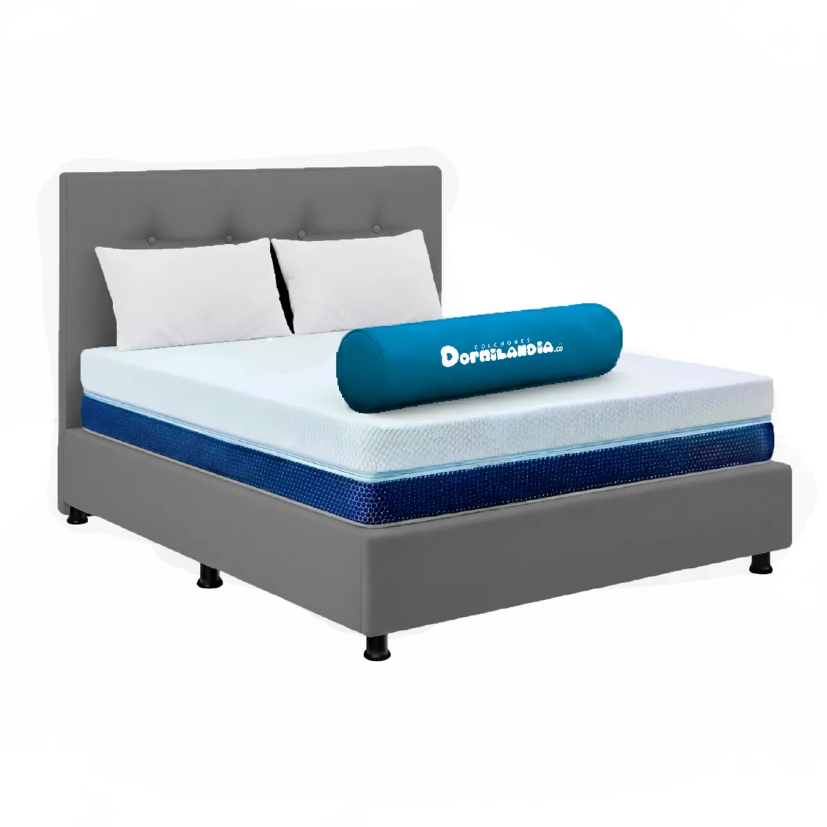 DORMILANDIA - Colchón con Base Cama Queen Firmeza Media Espumado Multisleep 160 x 190 cm + 2 Almohadas Dormilandia
