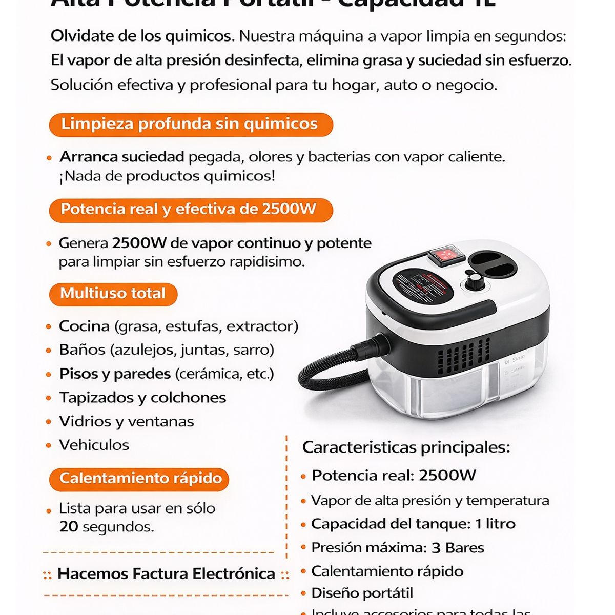 GENERICO - Vaporizador Limpiador Maquina Portátil 2500w 6 Velocidades