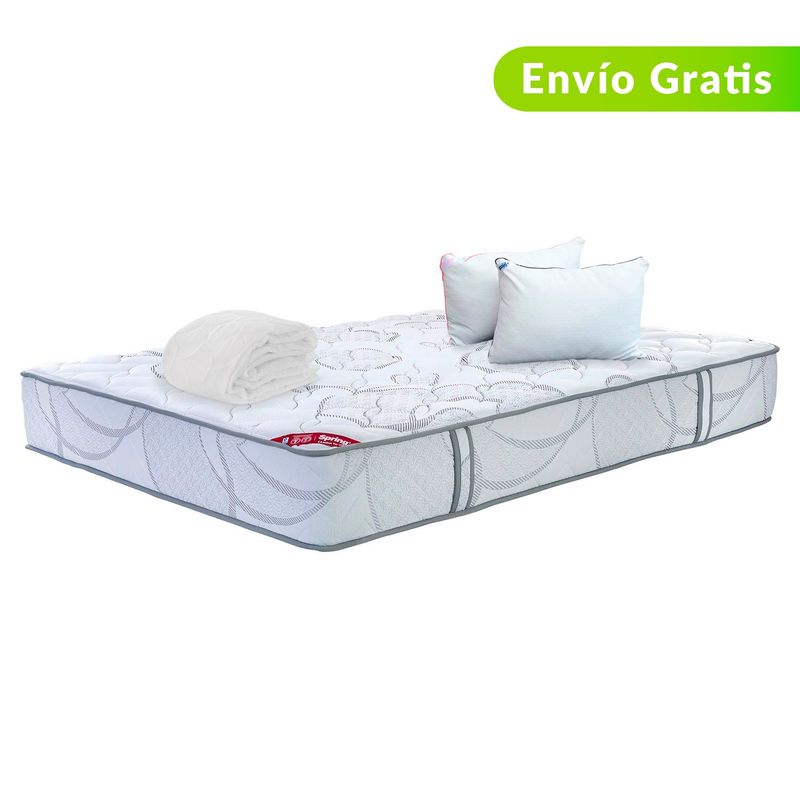 COLCHONES SPRING - Colchón Doble Firmeza Suave Ortopédico Resortado Harmony 140 x 190 cm + Almohada + Protector Colchones Spring